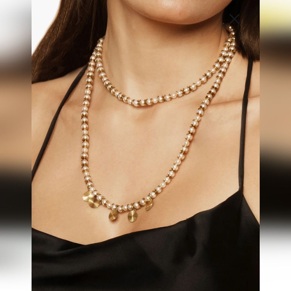 Deepa Gurnani Malens Beaded Charm Necklace - Ivory - NWT